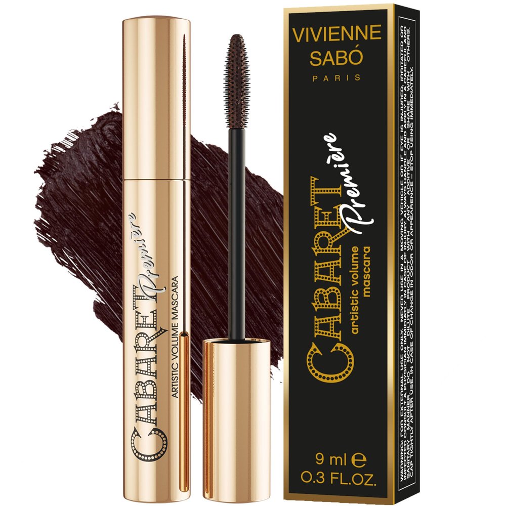 Vivienne Sab Cabaret Premiere Brown Mascara, Volume and Length, Defining, Curling, No Flaking, No Clumping, Smudge Proof, Washable, Cruelty-Free, Made in Europe, (05 Brown), 0.3 Fl Oz, 1 Pack