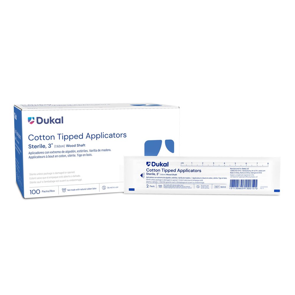 Dukal Cotton Tipped Applicators 3". Pack of 200 Swabsticks Wood Shaft. 100% Cotton Tip, Sterile Swabsticks for Medical Applications. Single use Wood Sticks with Single Tip, 9013