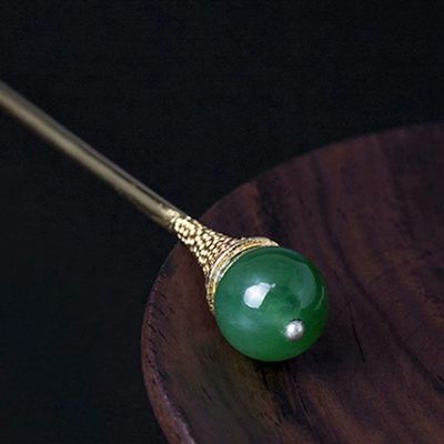 TOP SEWING Sterling 925 Hair Pins Handmade Silver Green Jade Hair Sticks with Gift Box