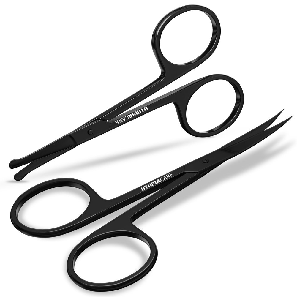 Utopia Care Eyebrow Scissors, Professional Stainless Steel Small Shears for Men and Women, Nose Hair Scissors for Grooming Mustache, Beard, Eyelashes, Ear Hair Trimming, Black