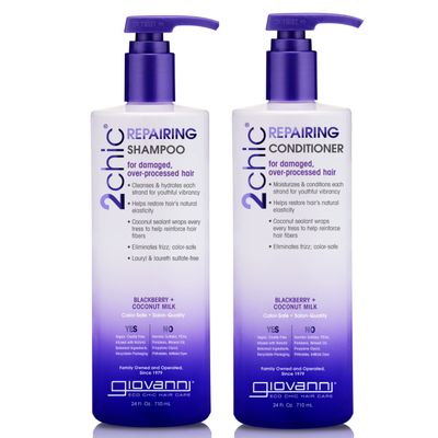 GIOVANNI 2chic Ultra-Repairing Shampoo & Conditioner Set - For Damaged, Over-Processed Hair, Helps Restore Hair's Natural Elasticity, Blackberry & Coconut Oil, Shea Butter, Color Safe - 24 oz. Each