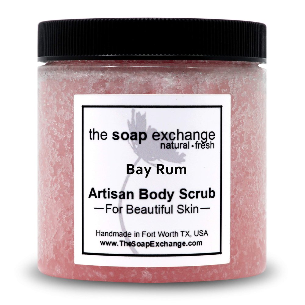 The Soap Exchange Sea Salt Body Scrub - Bay Rum Scent - Hand Crafted 8 fl oz / 240 ml Natural Artisan Skin Care, Shea Butter, Exfoliate, Moisturize, & Protect. Made in the USA.