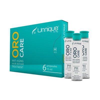 UNNIQUE Oro Care Hair Treatment Ampoules - Ph Balancing & Ultimate Repair for Dry, Damaged Hair - Enhances Keratin Treatment 6x15 ml