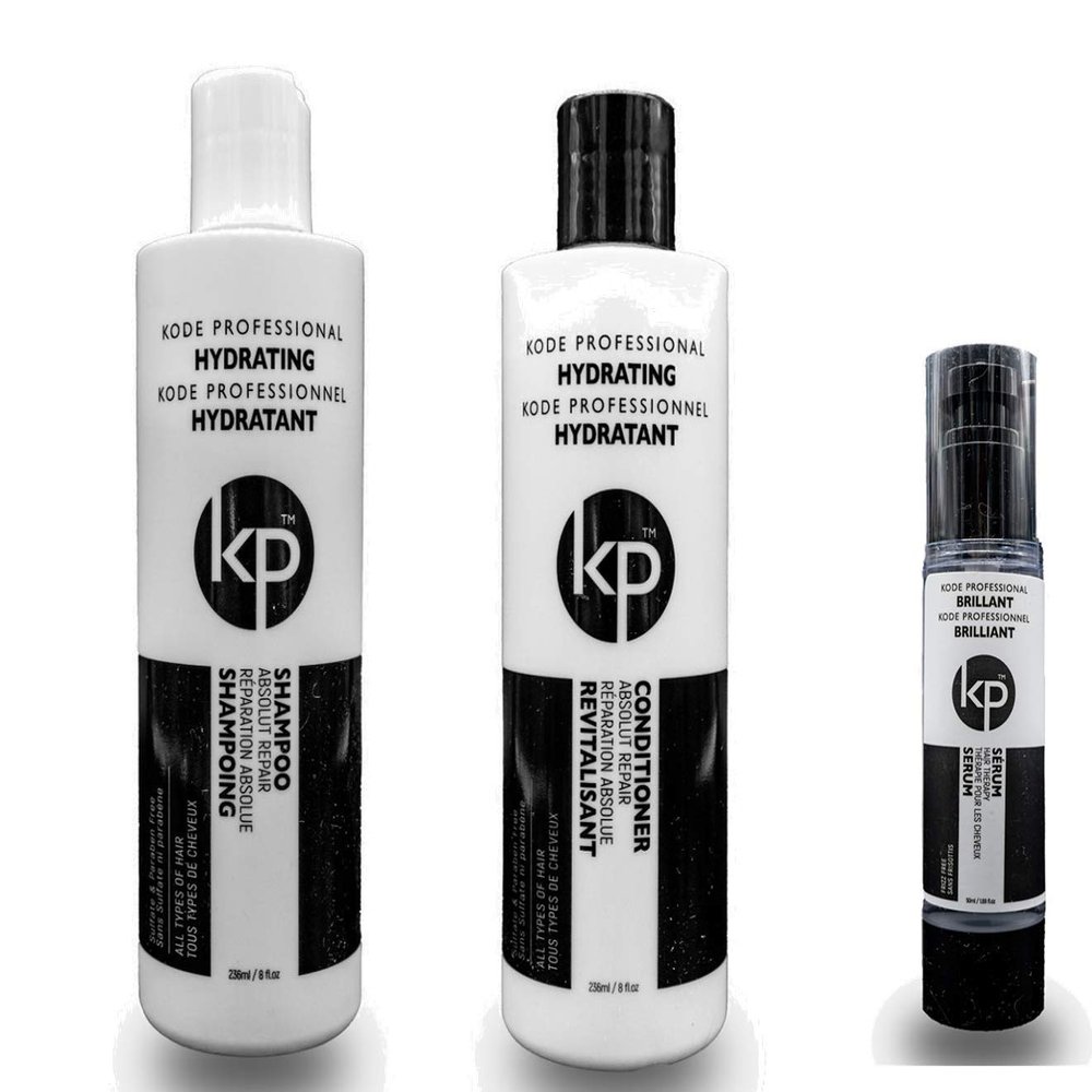 3pc Hydrating Serum Bundle: Kode Professional Hydrating Shampoo, Hydrating Conditioner and 50ml Brilliant Serum (8oz Serum)