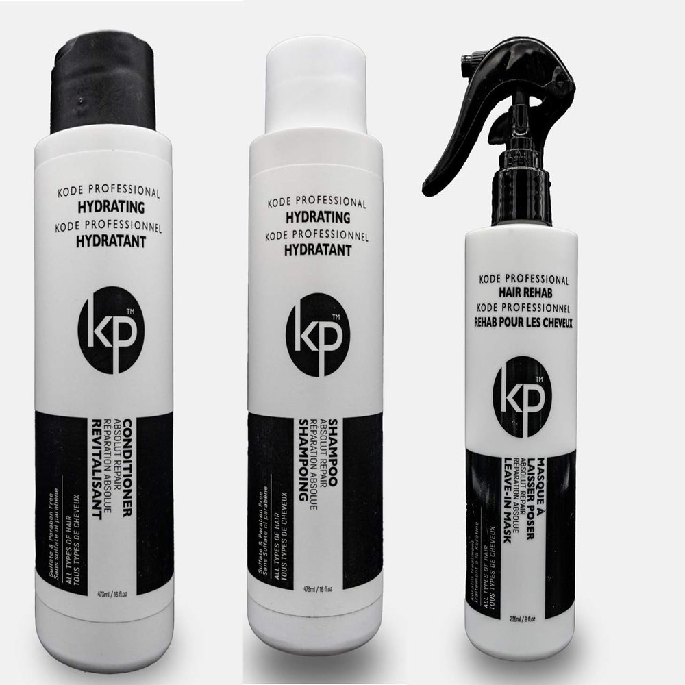 3pc Rehab Bundle: Kode Professional Hydrating Shampoo, Hydrating Conditioner and Hair Rehab Bundles (16oz Rehab)