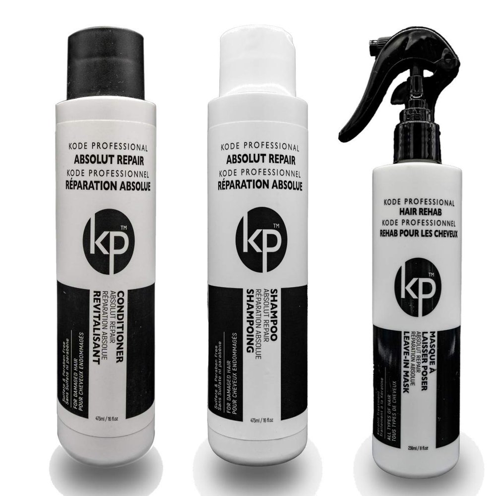 3PC Bundle: Kode Professional Absolut Repair Shampoo, Conditioner and 8oz Hair Rehab Kit (16oz Rehab Kit)