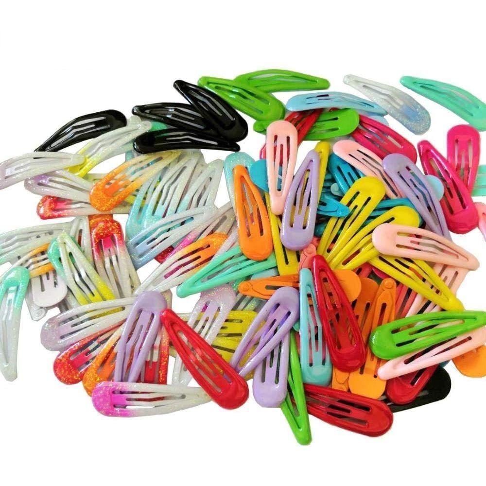 100Pcs Snap Hair Clips Candy Color Glossy 2 Inches No Slip Metal