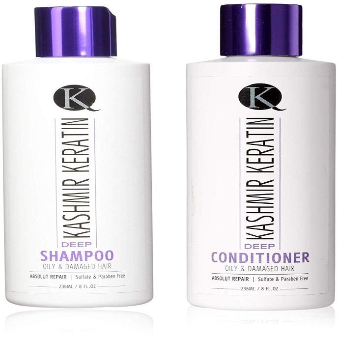 2PC Bundle:Kashmir Keratin Deep Shampoo and Conditioner For Oily and Damaged Hair Sulfate And Paraben Free NEW PRESENTATION (8 Fl. Oz)