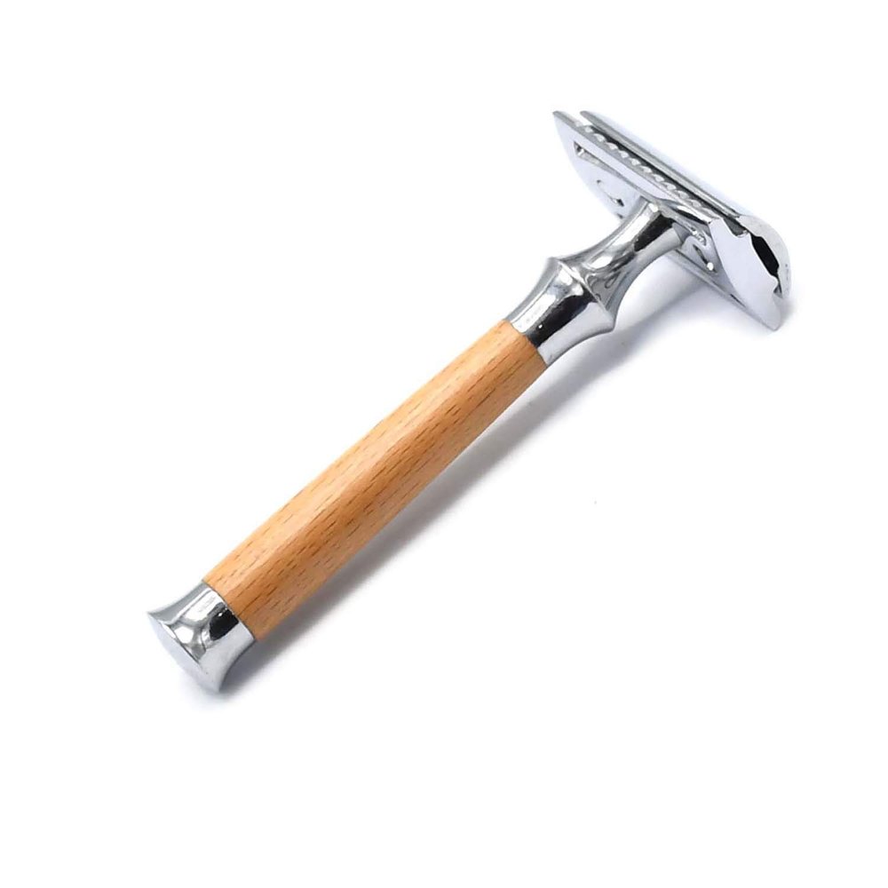 Double Edge Razor for Men, ODM Natural Wood Handle Safety Razor with All Metal Waterproof Head, Classic Handle Double Edge Safety Razor, Collector's Edition Gift for Family & Friends BTS-304