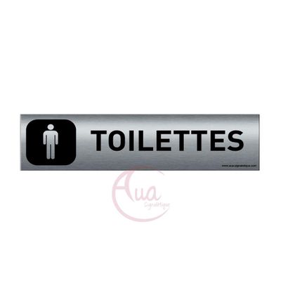 AUA SIGNALETIQUE - Plaque Aluminium bross imprim AluSign DARK - 200x50 mm - Double Face adhsif au dos (Toilettes Homme)
