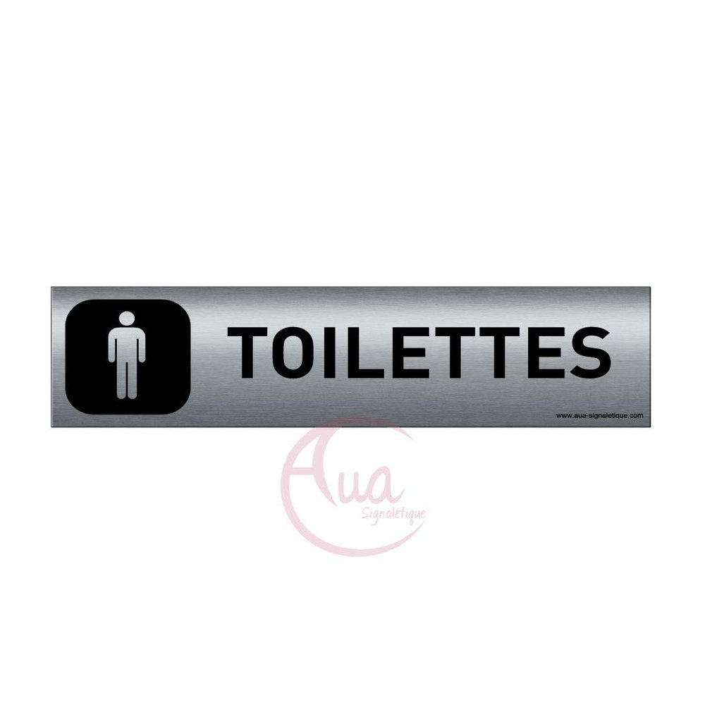 AUA SIGNALETIQUE - Plaque Aluminium bross imprim AluSign DARK - 200x50 mm - Double Face adhsif au dos (Toilettes Homme)