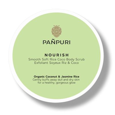 PANPURI gentle body scrub with rice and coconut "Nourish" 200 ml The scrub gently removes the dead, dry and uneven layer, moisturizes the skin and gives it a healthy glow.