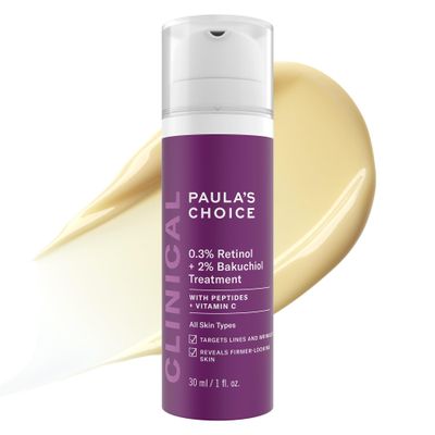 Paula's Choice CLINICAL 0.3% Retinol + 2% Bakuchiol Face Serum Treatment, Anti-Aging Serum for Face with Ceramides, Hylauronic Acid, Vitamin C & E, Deep Wrinkles & Fine Lines, Fragrance-Free, 1 oz