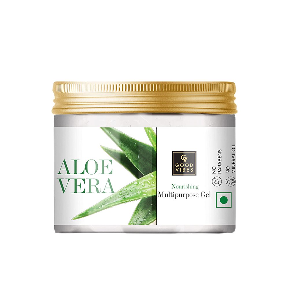 Good Vibes Aloe Vera Gel - 300 g - Hydrates Hair and Skin- Prevents Dark Spots, Acne and Dandruff - Ideal for Oily Skin and Dry Brittle Hair