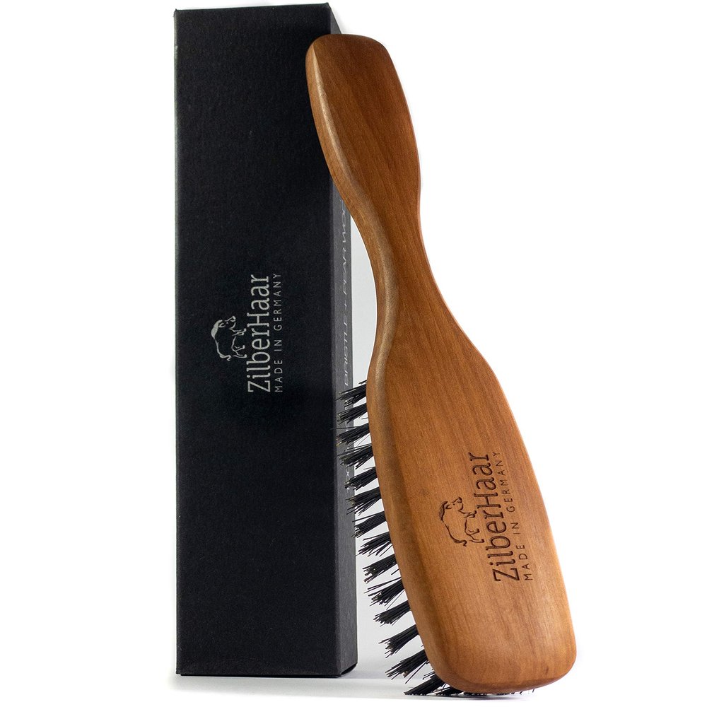 ZilberHaar Long Hair Brush - Soft Boar Bristles - Exfoliating and Conditioning for Men's Beards & Skin - Compatible with Beard Balms and Oils