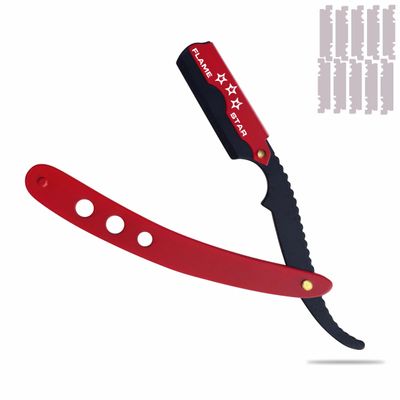 Red Black Barber Staright Edge Salon Hair Cut Razor 100% Stainless Steel with 10 Blades by "FLAME STAR"
