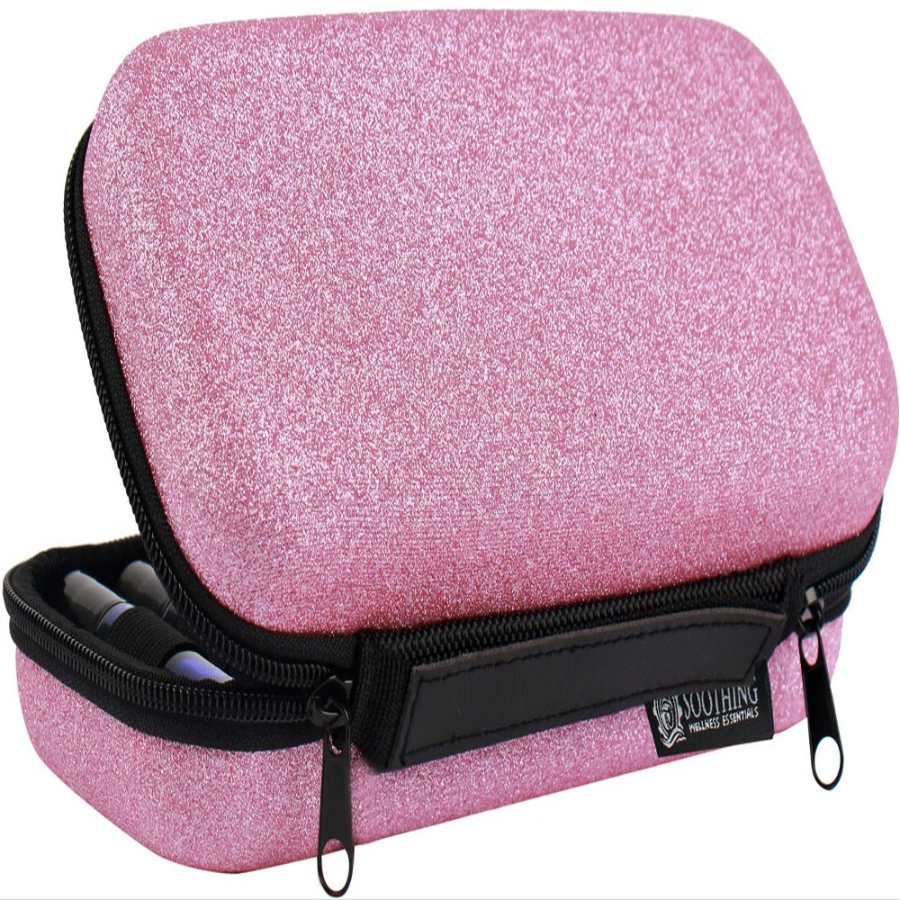 20 Bottle Essential Oil Carrying Case Premium Hard Shell Protection for up to 20 Bottles  Perfect for Roller and Standard Bottles 5ml to 10ml  Great for Travel (Pink Glitter)