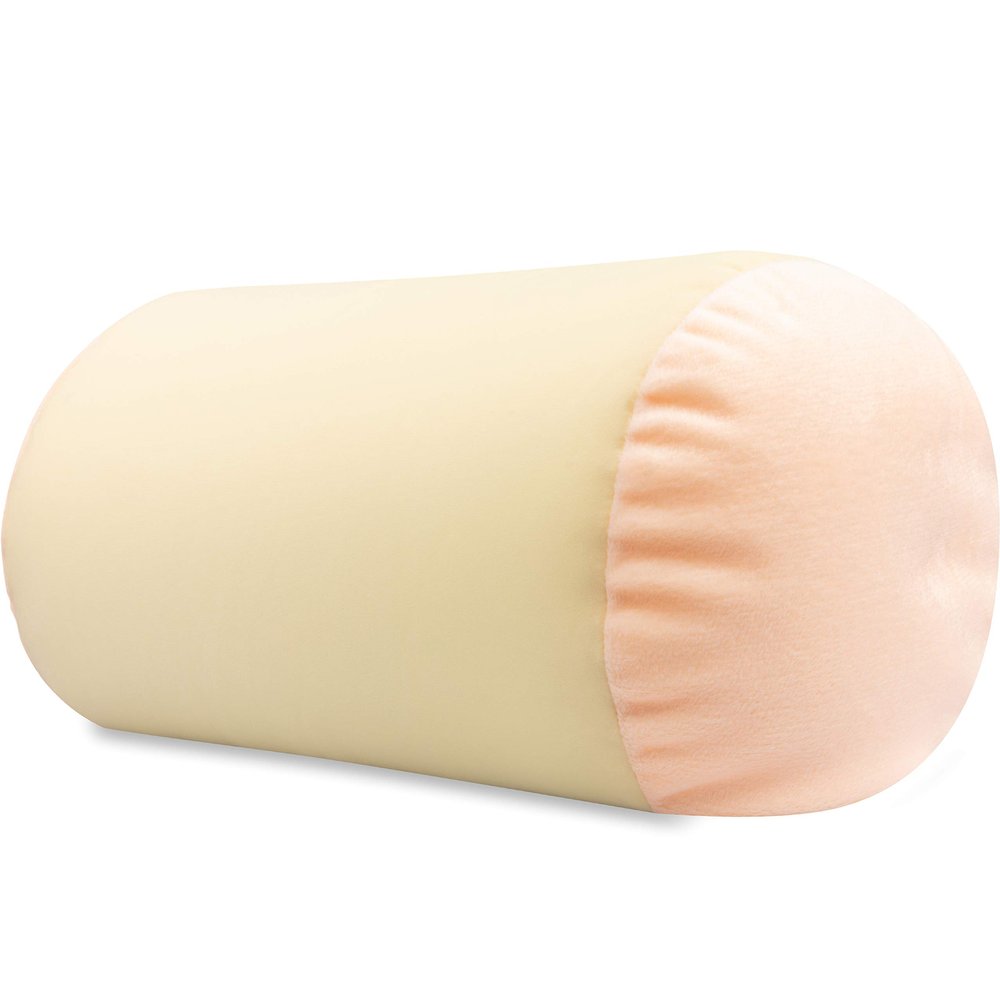 Microbead Bolster Neck Roll Pillow, Gently Body, Head, Neck & Shoulders No Pain Rest, Relax Sleep - Silky Feel Prevent Wrinkles & Hair Breakage - Lightweight Cylinder Tube, 14" x 8", Off White Cream