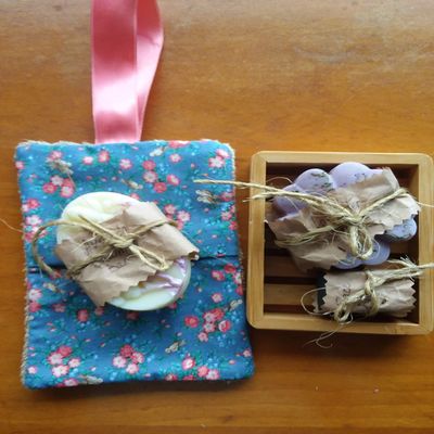 SET #5 of homemade Soap, Shampoo Bar, Face Bar and Bamboo Holder & Pouch