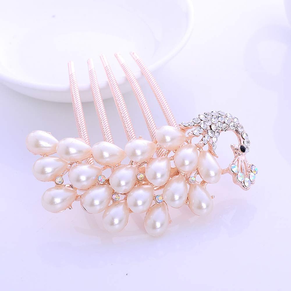 Magik Women Bride Hairpin Hair Side Comb Clip Floral Head Piece Crystal Flower Hair Pins (#C Peacock)