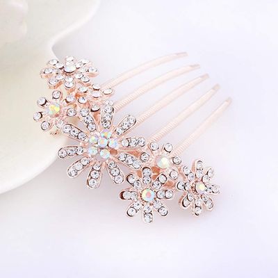 Magik Women Bride Hairpin Hair Side Comb Clip Floral Head Piece Crystal Flower Hair Pins (#F White Flower)
