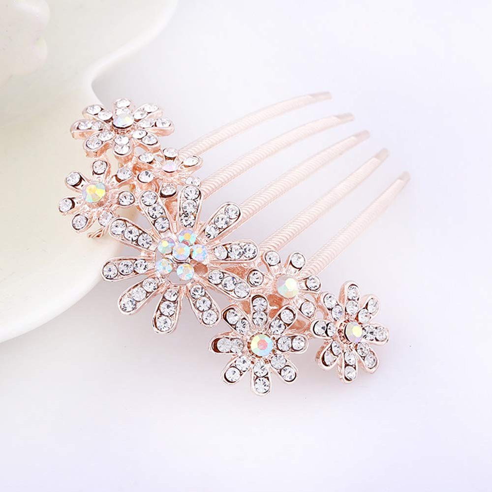 Magik Women Bride Hairpin Hair Side Comb Clip Floral Head Piece Crystal Flower Hair Pins (#F White Flower)