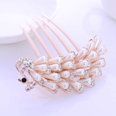 Magik Women Bride Hairpin Hair Side Comb Clip Floral Head Piece Crystal Flower Hair Pins (#E Peacock#2)