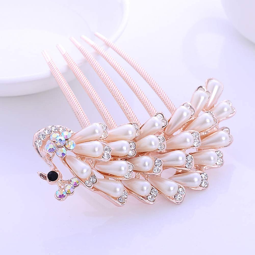 Magik Women Bride Hairpin Hair Side Comb Clip Floral Head Piece Crystal Flower Hair Pins (#E Peacock#2)
