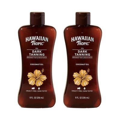 Hawaiian Tropic Dark Tanning Oil, 8Fl Oz | Moisturizing Body Oil with Cocoa Butter, Tan Enhancer, 8Fl Oz each Twin Pack