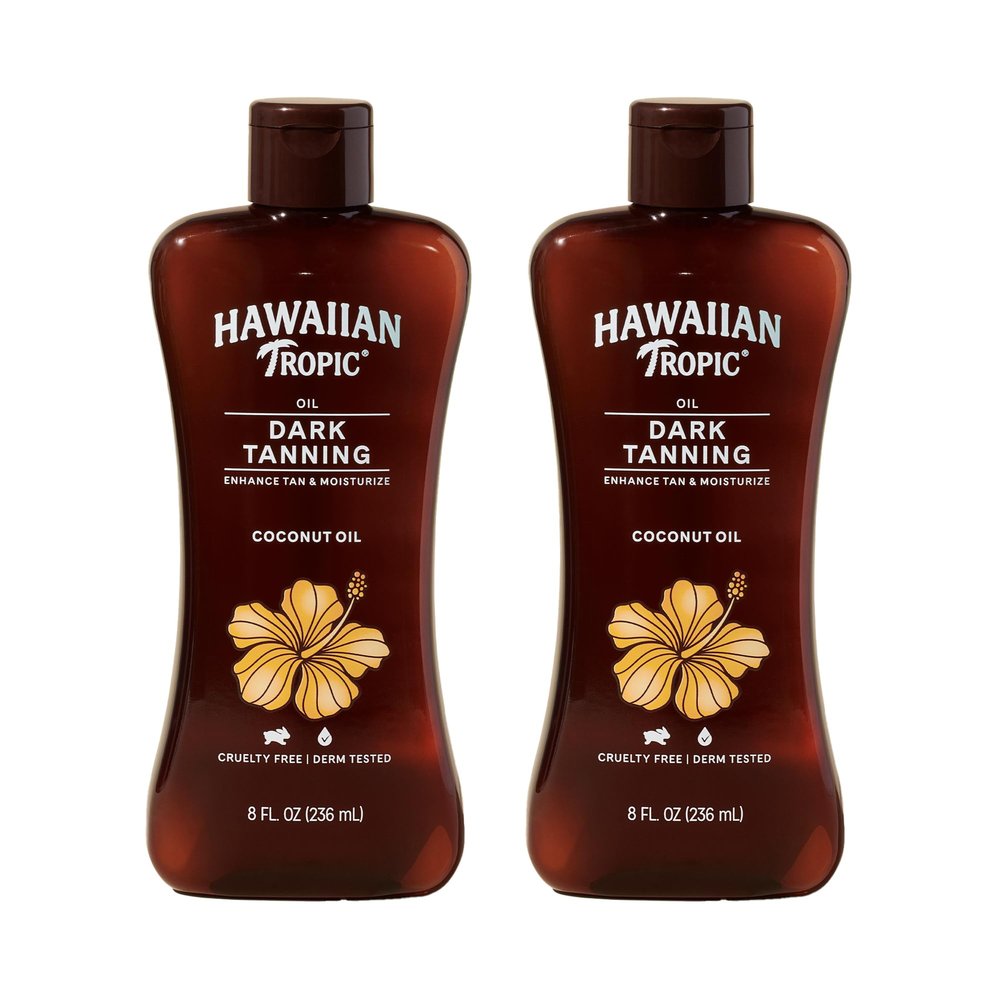 Hawaiian Tropic Dark Tanning Oil, 8Fl Oz | Moisturizing Body Oil with Cocoa Butter, Tan Enhancer, 8Fl Oz each Twin Pack