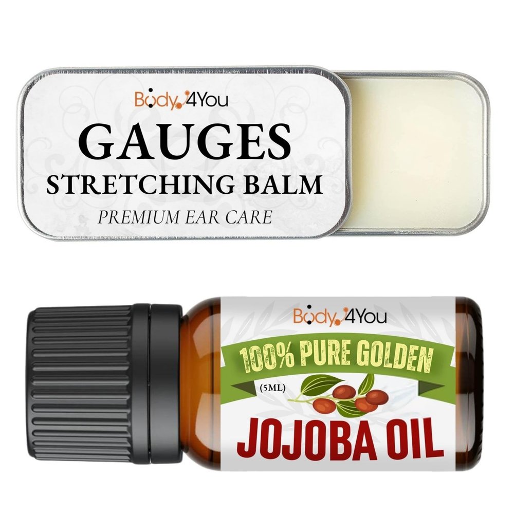 BodyJ4You Piercing Aftercare Kit - Ear Stretching Balm - 100% USDA Organic Jojoba Oil - Stretched Ear Gauges Tragus Nose Septum Lip Navel - Soothe Moisturize Skin Recovery Pure Natural Vegan Solution