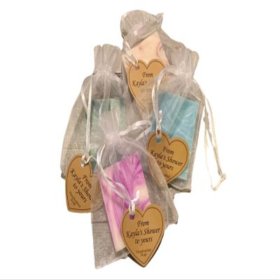 120 Mini Soap Shower Favors with mesh bags and custom tags