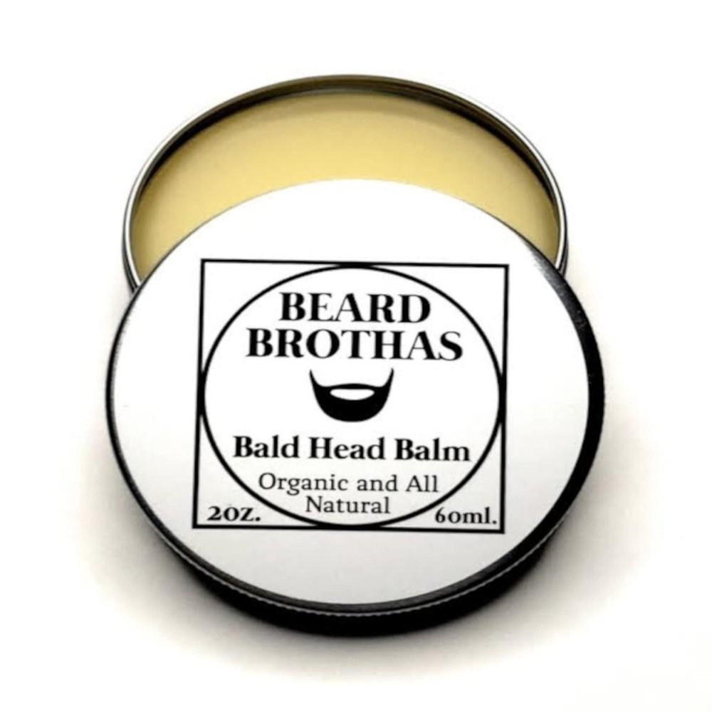 Bald Head Balm Moisturizer. Organic Cold Pressed Unrefined Argan & Jojoba Oil. Shea Butter, Cocoa butter, & Bees Wax for Lasting Shine & Protection. All Natural and Handcrafted for Freshness.