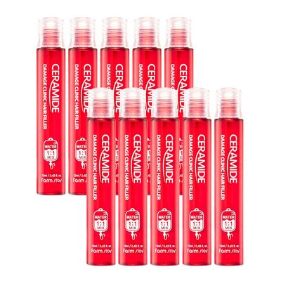 FARMSTAY CERAMIDE DAMAGE CLINIC HAIR FILLER - Nourishing Hair Treatment Mask With Ceramide for Damaged Hair. 0.44 fl oz * 10 pcs