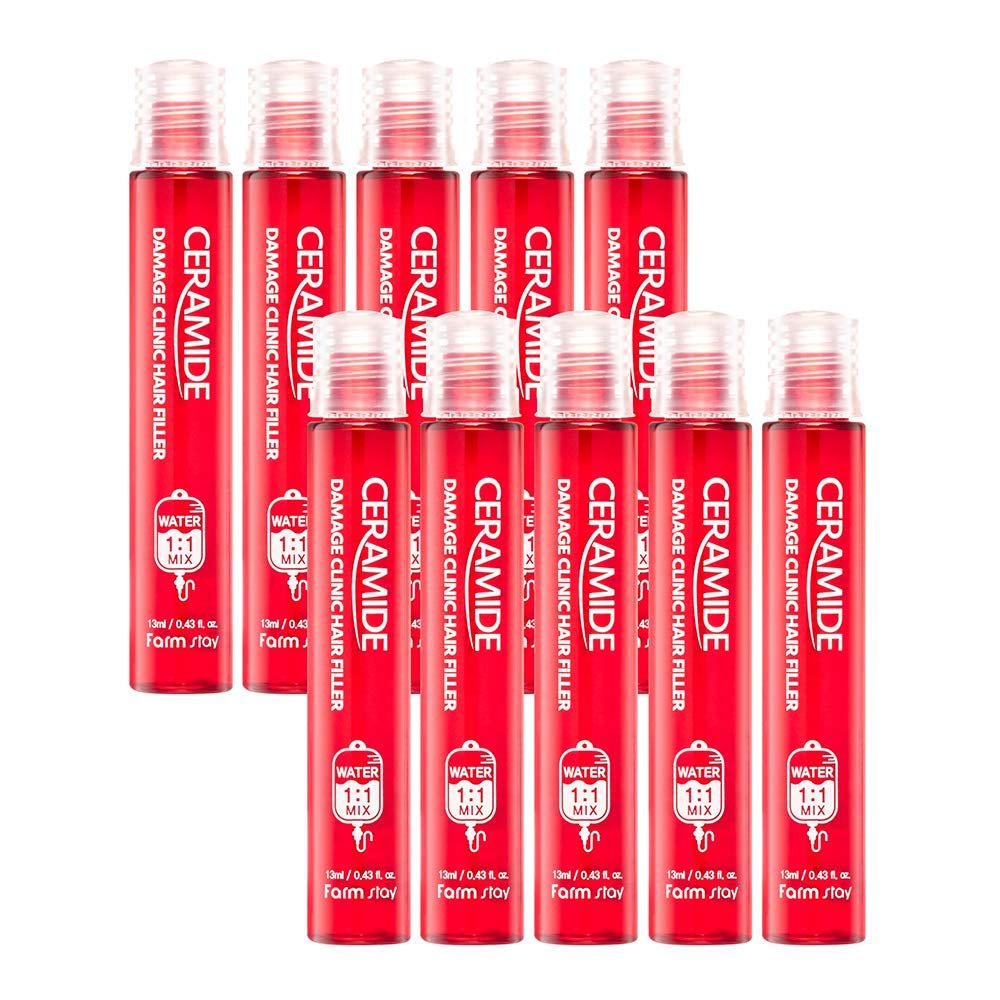 FARMSTAY CERAMIDE DAMAGE CLINIC HAIR FILLER - Nourishing Hair Treatment Mask With Ceramide for Damaged Hair. 0.44 fl oz * 10 pcs