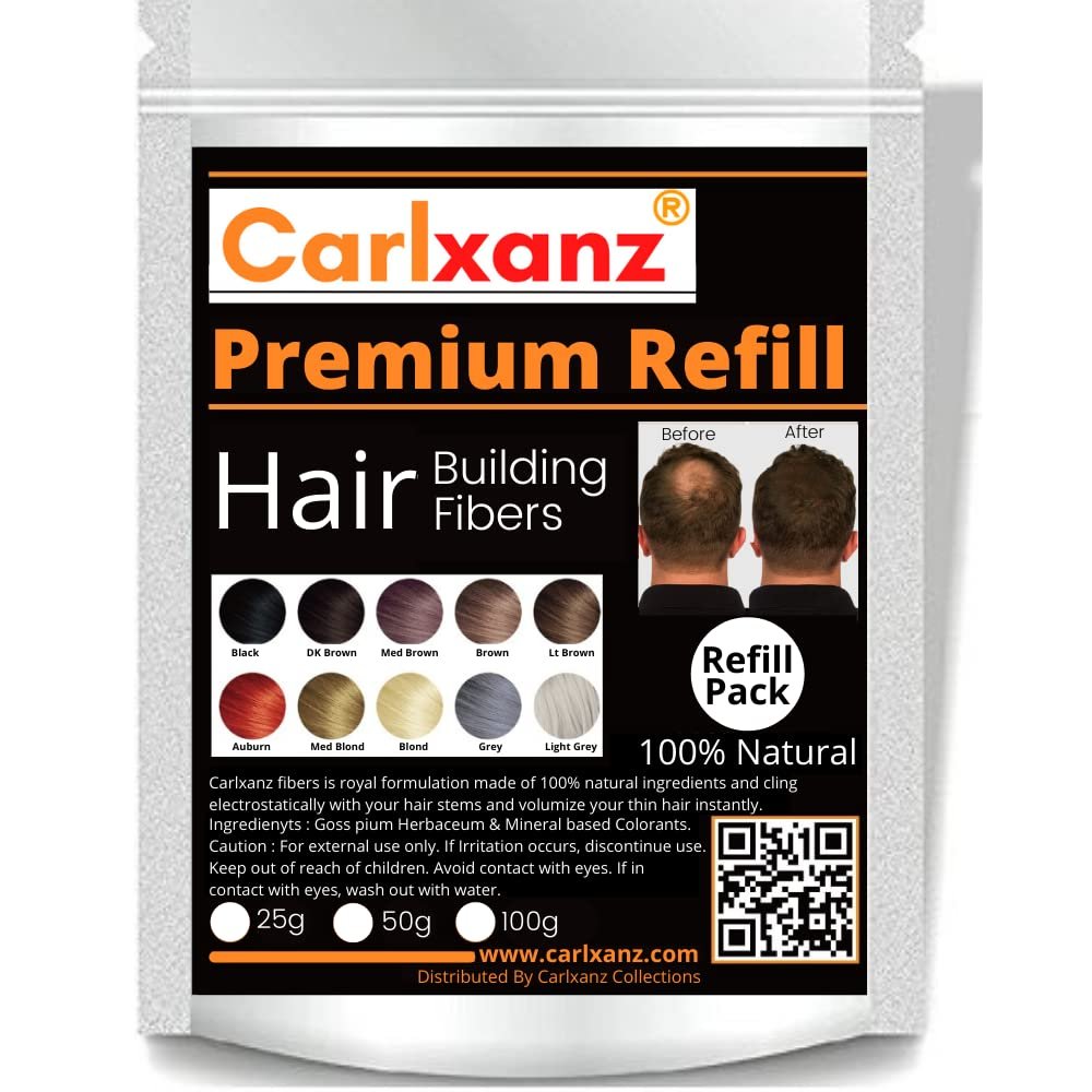 Carlxanz Hair Fibers Refill Powder Bag 250 Grams (BLACK) To Fill In Existing Keratin Hair Fibers Shaker Bottle, Cover Up Thinning Hair, Bald Spot & Conceal In Minute Hair Loss For Fuller Thicker Hair