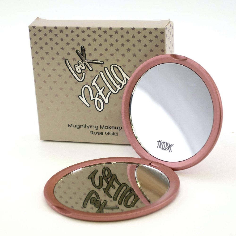 Look Bella 10x Magnifying Compact Folding Double Mirror. Magnification for Hair Removal. Perfect for Purses. Distortion Free - Rose Gold