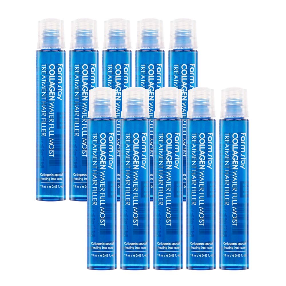 FARMSTAY Collagen Water Full Moist Treatment Hair Filler - Hydrating Haircare Product - Serum with Keratin and Hydrolyzed Collagen - 10 pc