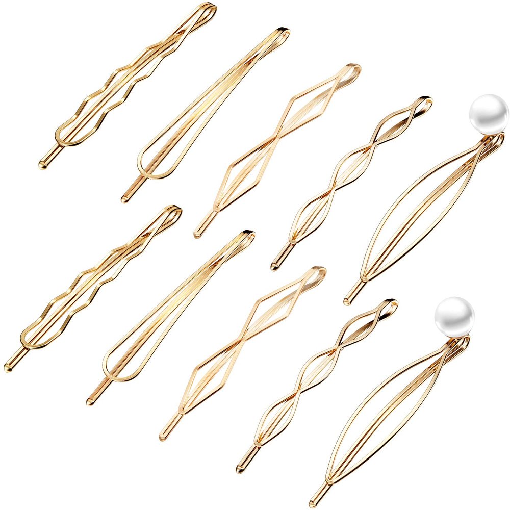 10 Pieces Geometric Metal Hair Clips and Barrettes for Women and Girls, Hair Styling Minimalist Wedding Dainty Accessories (Gold)