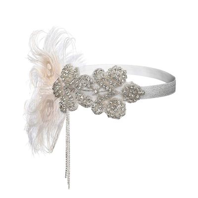 1920s Headpiece Great Gatsby Accessories Flapper Headband Wedding Headpieces for Bride Roaring 20's Art Deco Hair Clip 01 01White01