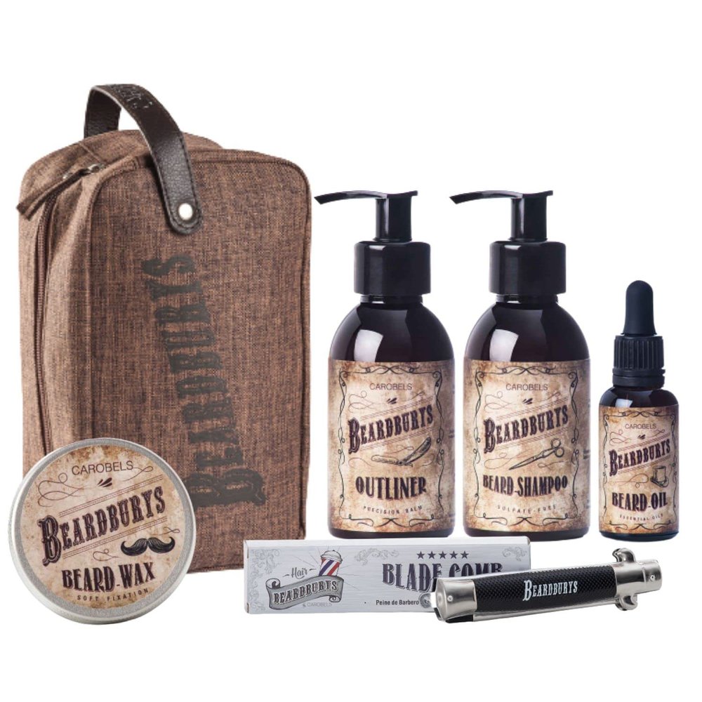 Beardburys Beard Care Kit - Complete Grooming Set: Beard Shampoo, Conditioner, Oil and Wax, Natural Ingredients, All Beard Types, Gift Set for Men