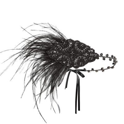 1920s Headpiece Great Gatsby Accessories Flapper Headband Wedding Headpieces for Bride Roaring 20's Art Deco Hair Clip Black