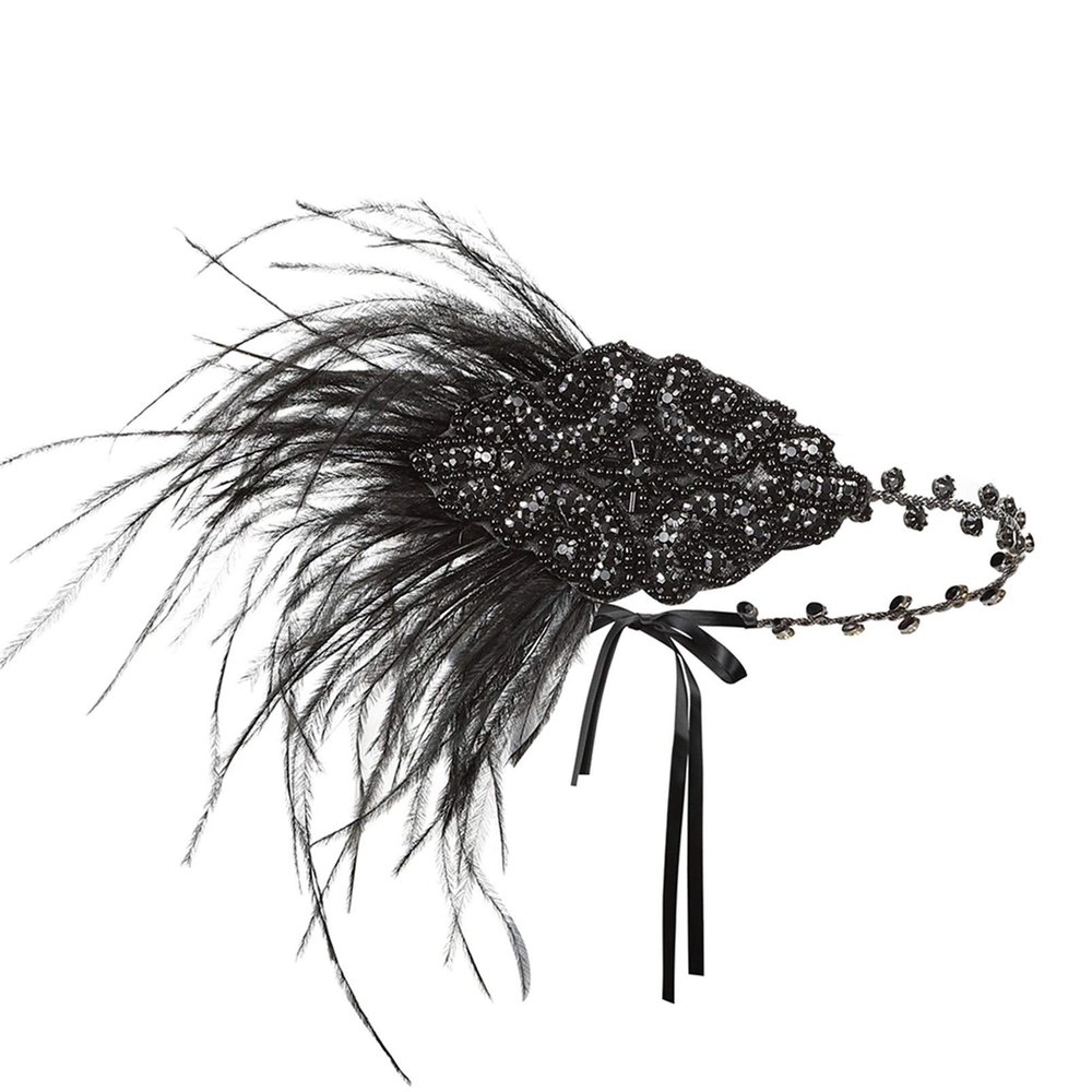 1920s Headpiece Great Gatsby Accessories Flapper Headband Wedding Headpieces for Bride Roaring 20's Art Deco Hair Clip Black