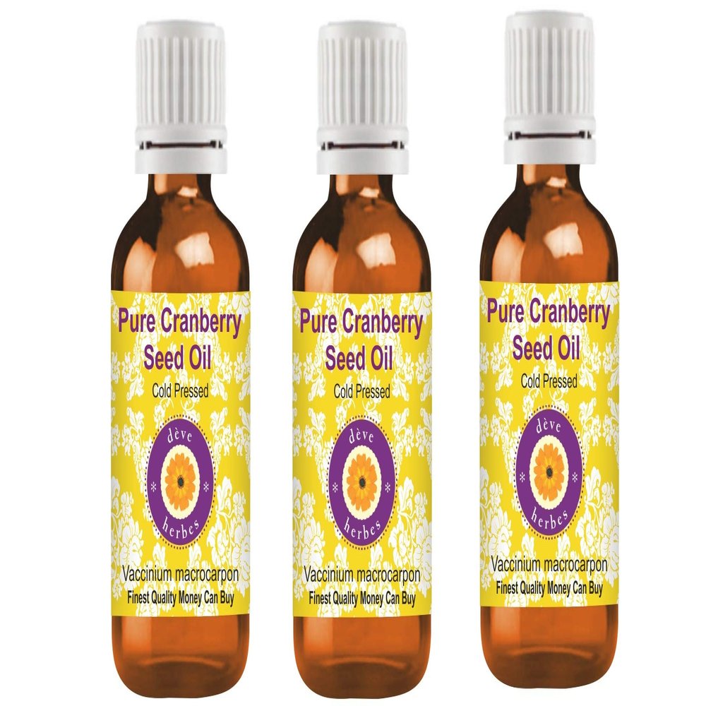 Deve Herbes Pure Cranberry Seed Oil (Vaccinium macrocarpon) Cold Pressed (Pack of Three) 100ml X 3 (10 oz)