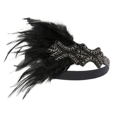 1920s Accessories Flapper Headband Art Deco Roaring 20's Headpieces for Women Gatsby Costume Hair Clip 01Black