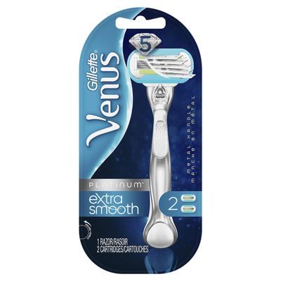 Gillette Gillette Venus Platinum Extra Smooth Metal Handle Women's Razor - 1 Handle + 2 Refills, 2 Count