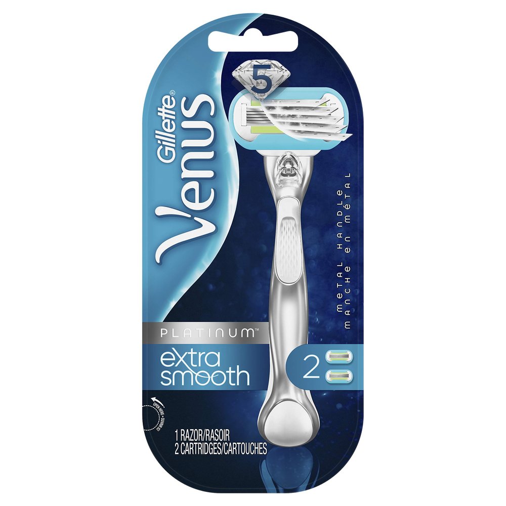 Gillette Gillette Venus Platinum Extra Smooth Metal Handle Women's Razor - 1 Handle + 2 Refills, 2 Count