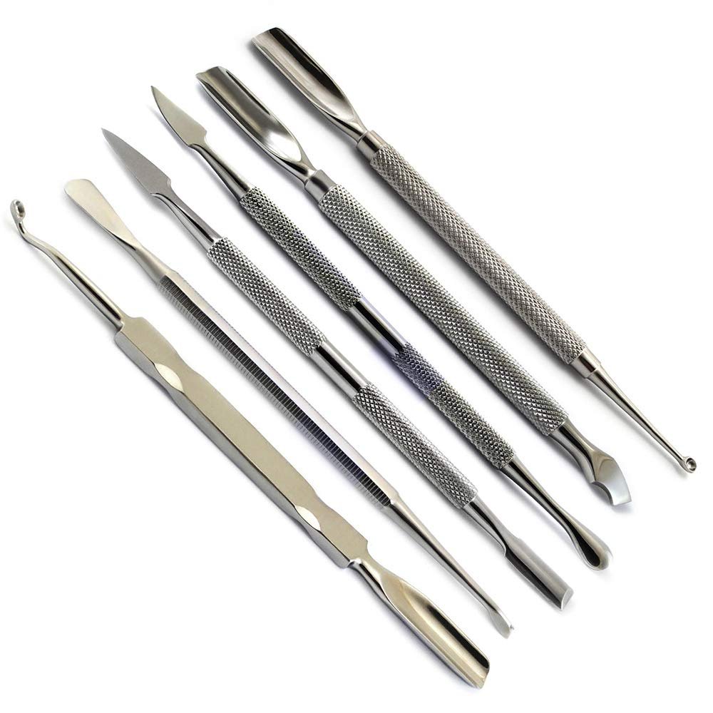 6Pcs Professional Manicure Pedicure Set Cuticle Pusher Nail Art Cleaner Curette Spoon Gouge Grooming Kit