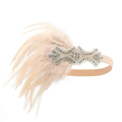 1920s Accessories Flapper Headband Art Deco Roaring 20's Headpieces for Women Gatsby Costume Hair Clip 01Champagne