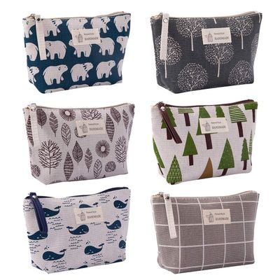 6 Pieces Canvas Cosmetic Bags Canvas Makeup Bags Printed Makeup Bag spacific Multi-Function Travel Cosmetic Bag Accessories with Zipper for Women Girls,6 Styles